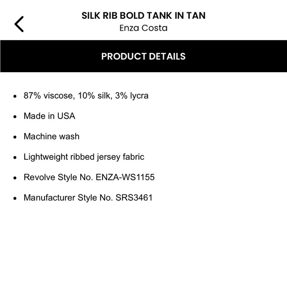 Enza Costa Silk Rib Bold Tank in Tan size small - Picture 6 of 6